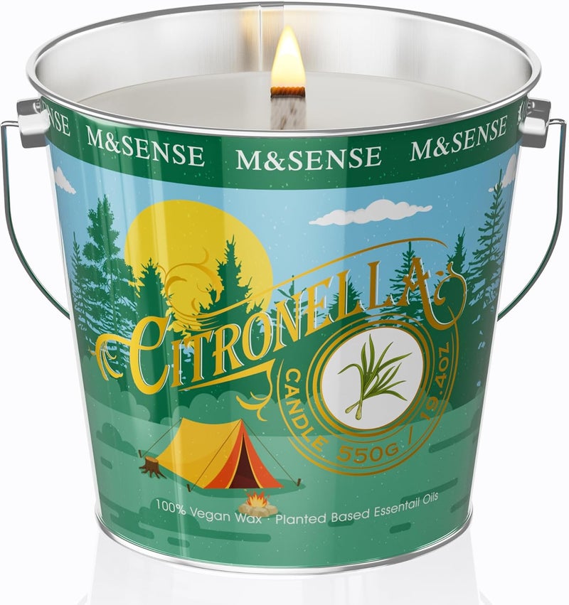 MSENSE Citronella Candles Outdoor, 110 Hours Burn Natural Citronella Oil Soy Candle for Patio Camping, 19.4oz Large Long Lasting Lemongrass Summer Candles for Indoor Home Scented - Image 1